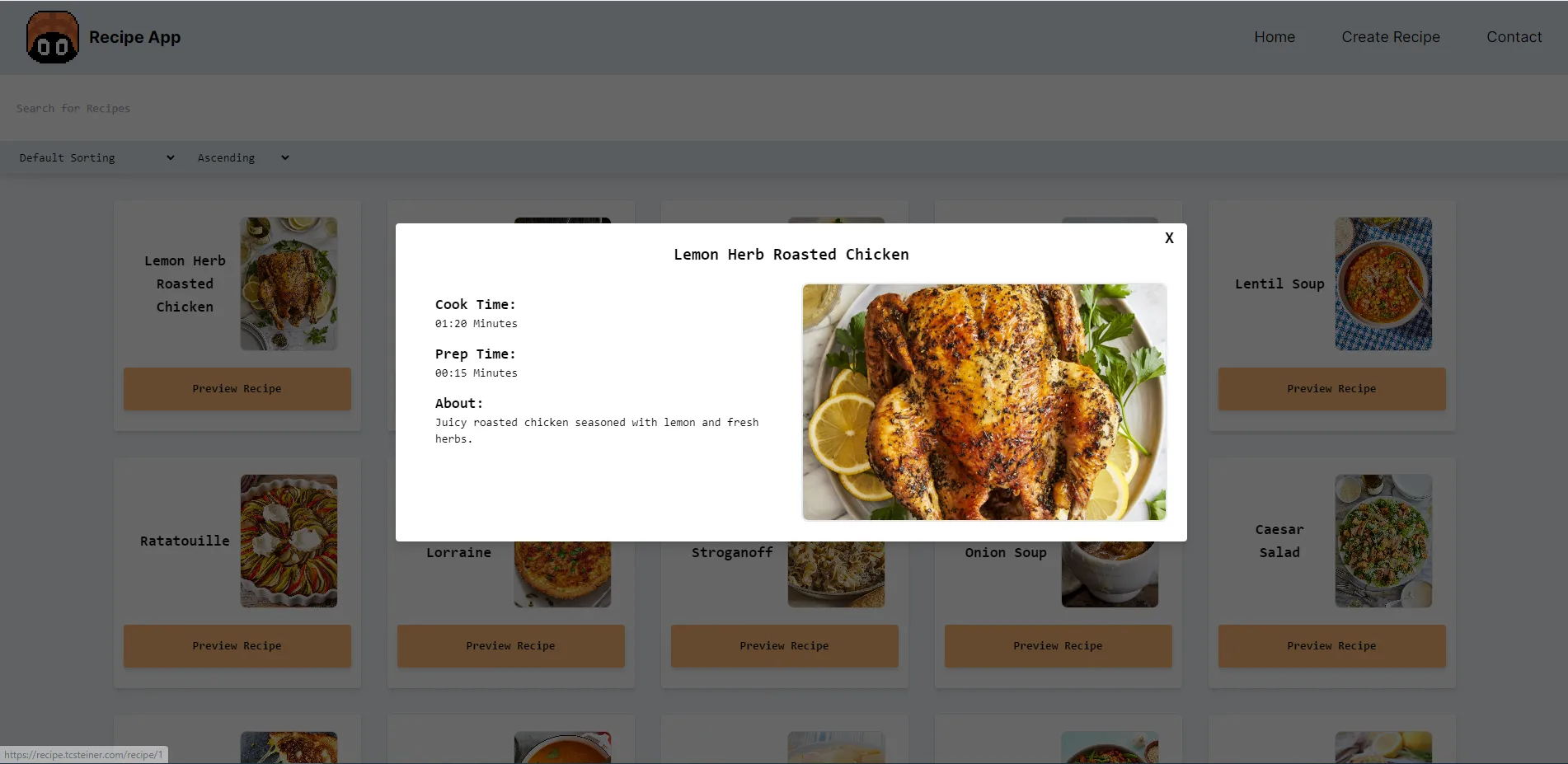 Cover for first project: A screenshot of the Recipe Helper homepage