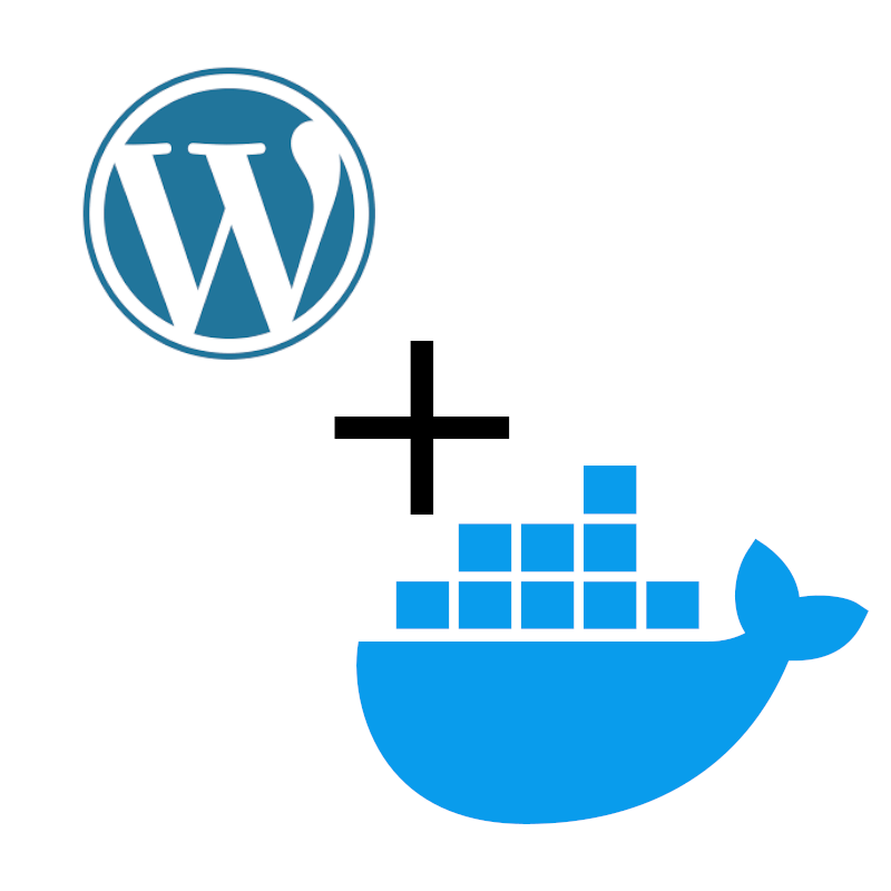 The Wordpress logo and the Docker logo